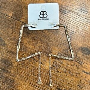 NWT Bansri Gold Angled Bar Yellow Crystal Statement Dangle Earrings Flower Charm